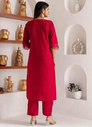 Rani Silk Salwar Suit with Embroidered Work