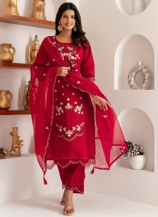 Rani Silk Salwar Suit with Embroidered Work