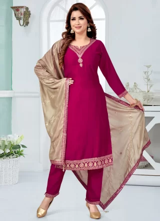 Rani Silk Salwar Suit with Embroidered Work