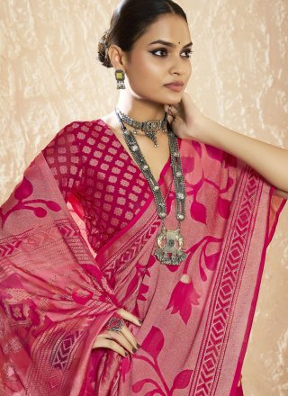 Rani Silk Traditional Saree with Print and Zari Work