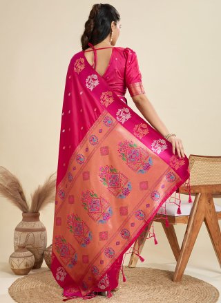 Rani Silk Trendy Saree with Weaving Work for Ceremonial