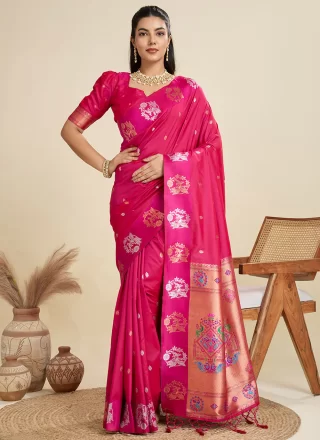 Rani Silk Trendy Saree with Weaving Work for Ceremonial