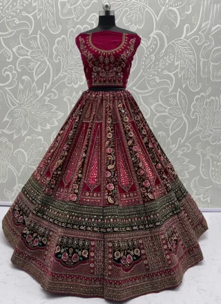 Rani Velvet Diamond, Dori, Embroidered, Hand, Mirror, Multi, Sequins, Thread and Zircon Work A - Line Lehenga Choli