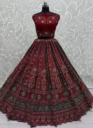 Rani Velvet Diamond, Dori, Embroidered, Multi, Sequins, Thread and Zari Work A - Line Lehenga Choli for Bridal