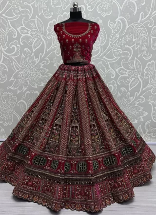 Rani Velvet Lehenga Choli with Diamond, Dori, Embroidered, Mirror, Multi, Sequins, Thread and Velvet Patch Work