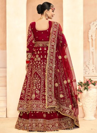 Rani Velvet Lehenga Choli with Dori, Embroidered, Sequins and Zari Work
