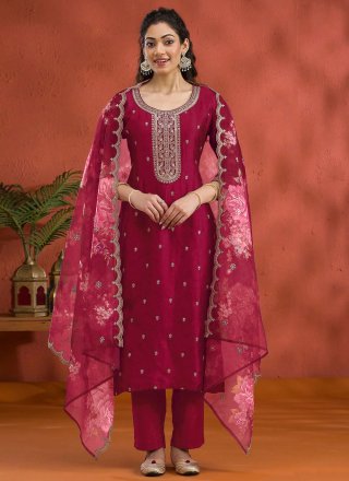 Rani Vichitra Silk Salwar Suit with Booti, Embroidered and Zari Work
