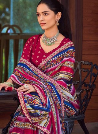 Rani Weight Less Classic Sari with Patch Border, Embroidered and Print Work