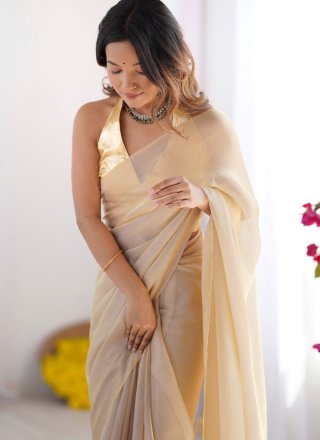 Ravishing Beige Organza Traditional Saree