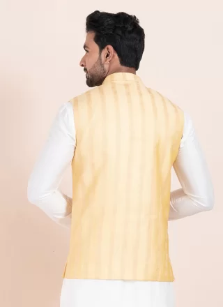 Ravishing Gold Cotton Nehru Jackets with Jacquard Work