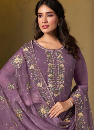 Ravishing Lavender Chiffon Salwar Suit with Cut Dana and Embroidered Work