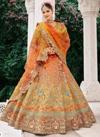 Ravishing Orange and Yellow Silk Lehenga Choli