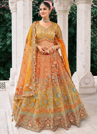 Ravishing Orange and Yellow Silk Lehenga Choli