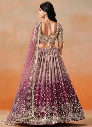 Ravishing Purple Georgette A - Line Lehenga Choli with Embroidered, Sequins and Zari Work