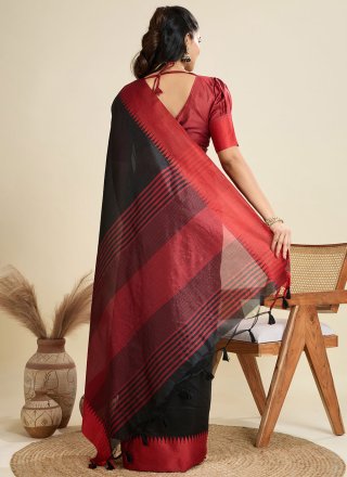 Raw Silk Classic Saree In Black Color