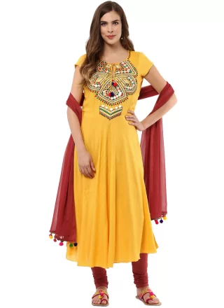 Rayon Churidar Suit with Embroidered and Patch Border Work