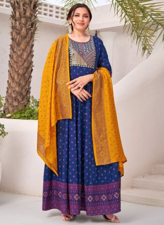 Rayon  Designer Gown In Blue Color