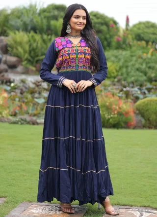 Rayon  Designer Gown In Blue Colour