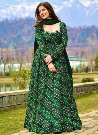 Rayon Designer Gown In Green