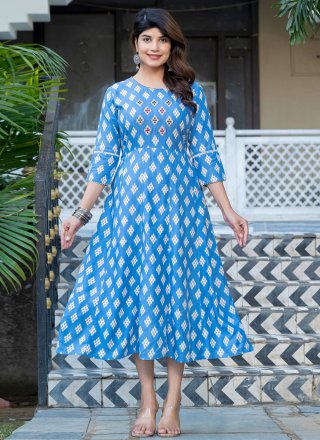 Rayon Designer Kurti In Blue