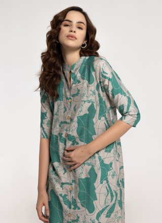 Rayon Designer Kurti In Green Color