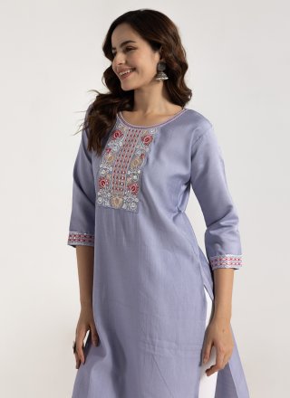 Rayon Designer Kurti In Lavender Color