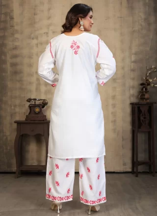 Rayon Designer Kurti In White Color