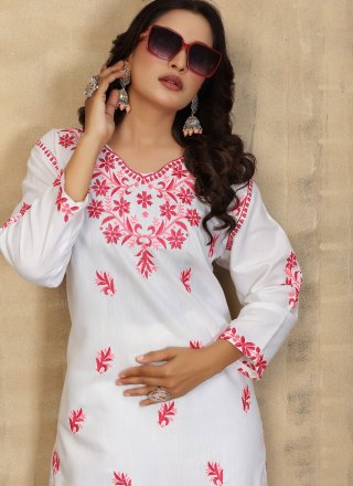 Rayon Designer Kurti In White Color
