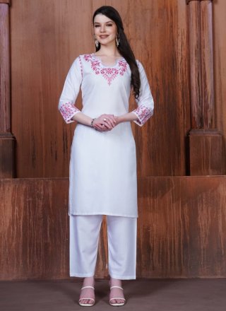 Rayon Designer Kurti In White Color