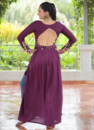 Rayon Designer Kurti In Wine Colour
