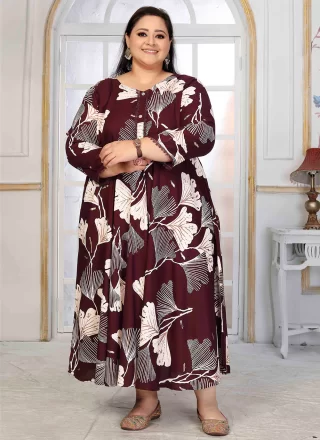 Rayon Floor Length Kurti with Print Work