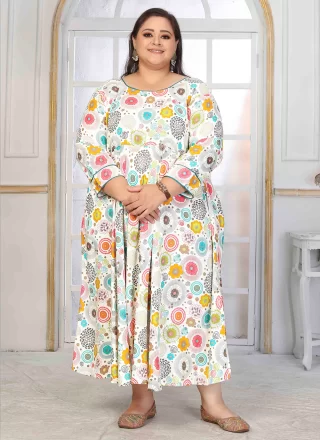 Rayon Floor Length Kurti with Print Work