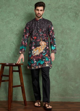 Rayon Kurta Mens Wear In Black Color