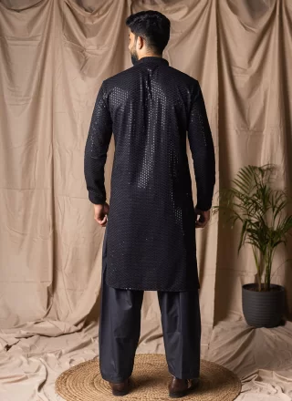 Rayon Kurta Pyjama In Black Color