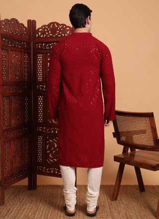 Rayon Kurta Pyjama In Maroon Color