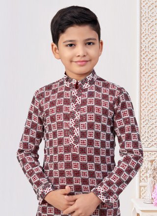 Rayon Kurta Pyjama In Maroon and Off White