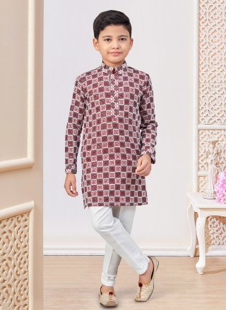 Rayon Kurta Pyjama In Maroon and Off White