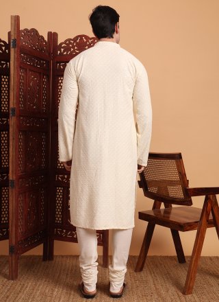 Rayon Kurta Pyjama In Off White Color