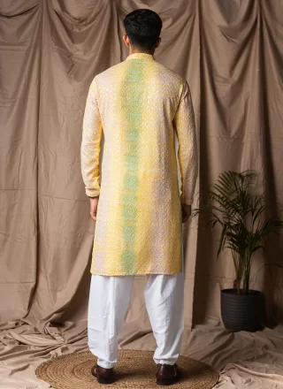 Rayon Kurta Pyjama In Yellow Color