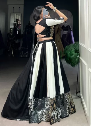 Rayon Readymade Lehenga Choli In Black Color