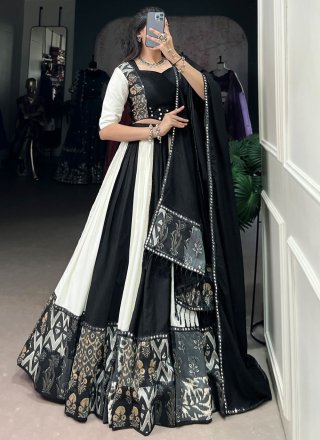 Rayon Readymade Lehenga Choli In Black Color