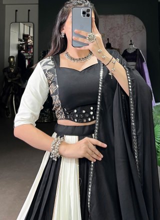 Rayon Readymade Lehenga Choli In Black Color