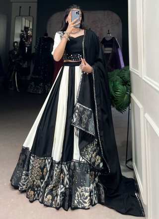 Rayon Readymade Lehenga Choli In Black Color