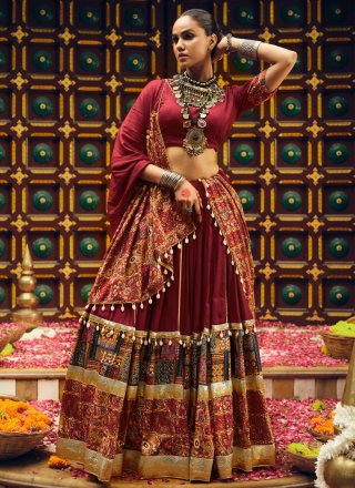 Rayon Readymade Lehenga Choli In Maroon Color