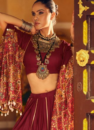 Rayon Readymade Lehenga Choli In Maroon Color