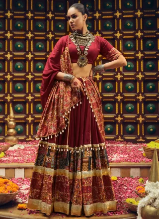 Rayon Readymade Lehenga Choli In Maroon Color