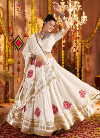 Rayon Readymade Lehenga Choli In White Color