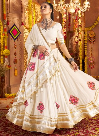 Rayon Readymade Lehenga Choli In White Color