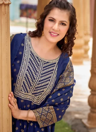 Rayon Salwar Suit In Blue Color