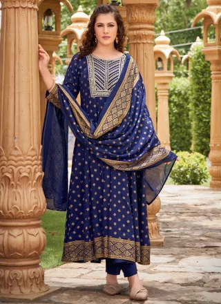 Rayon Salwar Suit In Blue Color
